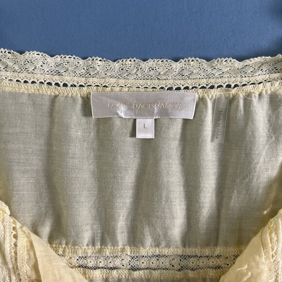 LoveShackFancy Darryl Lace Trim Pale Yellow Flutter Sleeve Ruffle Mini Dress - Picture 7 of 8